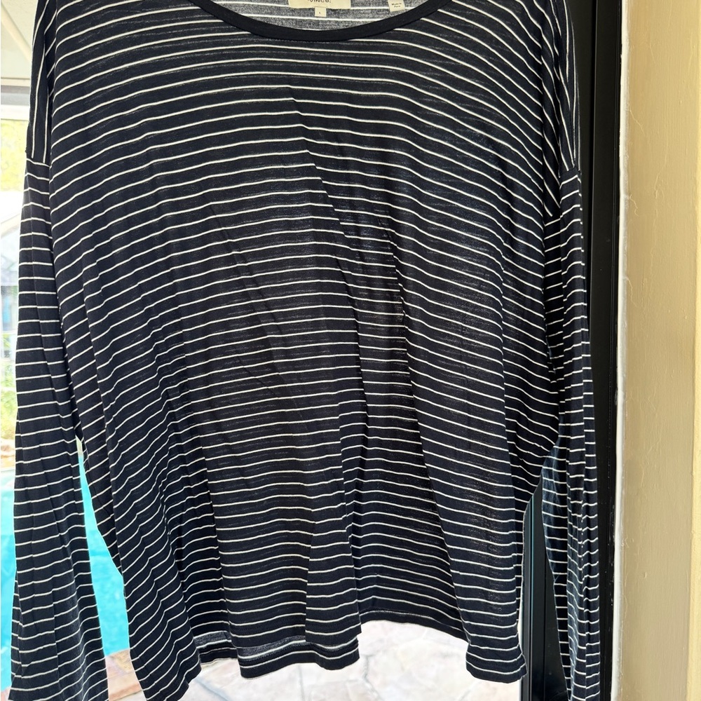 Vince Navy and White Striped Long Sleeve Top
